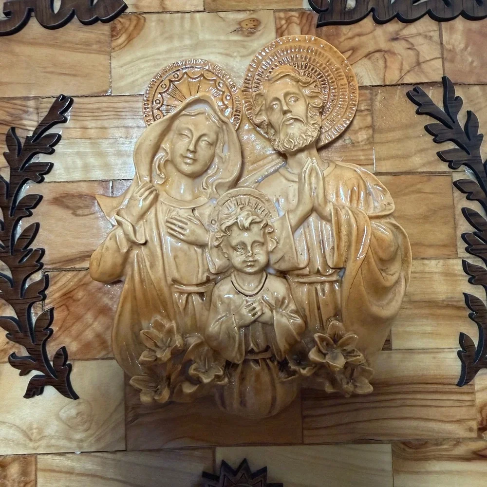 Olive Wood‎ Holy Family Wall Plaque God Bless Our Home Holy Land Stones